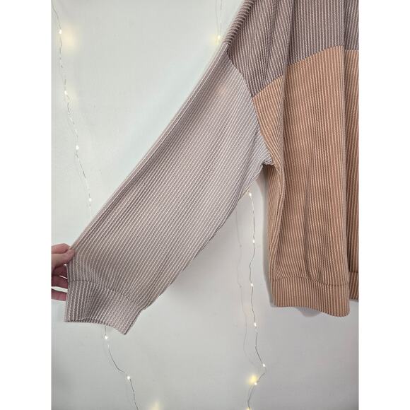DOKOTOO Soft Ribbed Color Block Oversized Long Sleeve Pullover Top 2XL Brown Tan - Picture 7 of 13